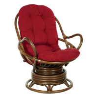 OSP Home Furnishings KAU320-RD Kauai Rattan Swivel Rocker Chair in Red Fabric and Brown Frame